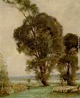 Jules Paintings - A Sheperdess and Her Sheep in a Misty Landscape by Jules-Alexis Muenier